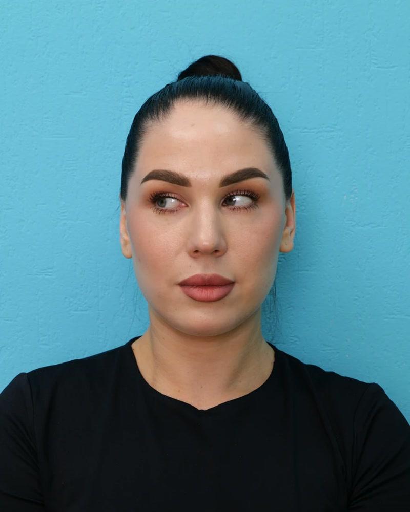 Participant looking to the side during a controlled facial-motion capture