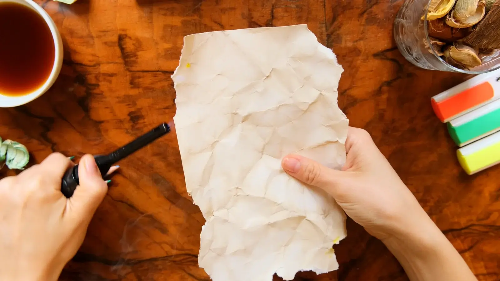 Hands manipulating paper material from the Creative Hands sample